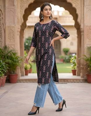 Black  pure cotton printed kurti for women 2