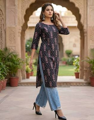 Black  pure cotton printed kurti for women 3