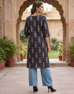 Black  pure cotton printed kurti for women 4