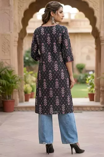 Black  pure cotton printed kurti for women