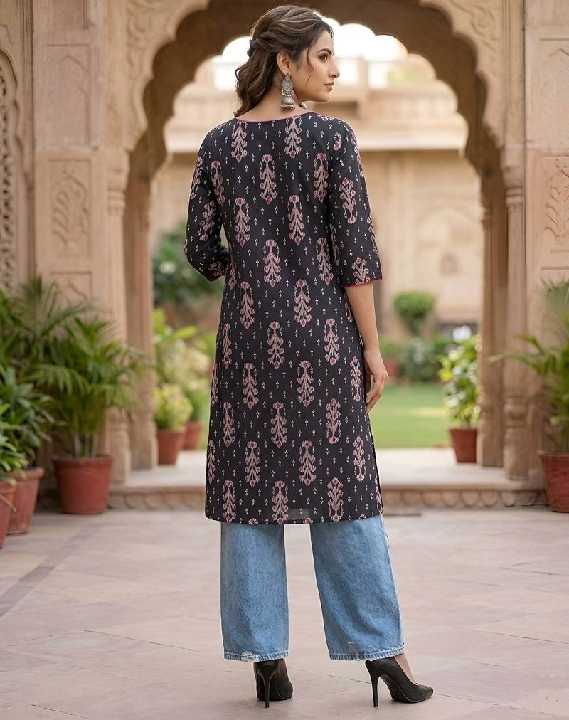 Black  pure cotton printed kurti for women