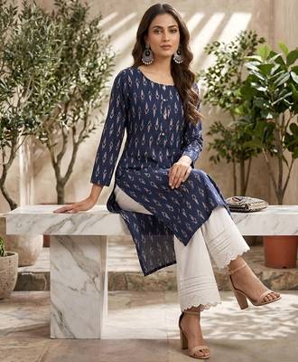Blue  pure cotton printed kurti for women 1