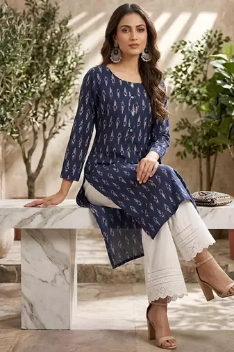 Blue  pure cotton printed kurti for women