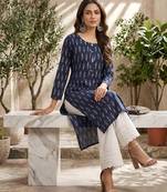 Blue  pure cotton printed kurti for women