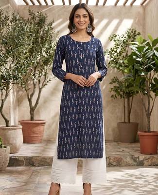 Blue  pure cotton printed kurti for women 2