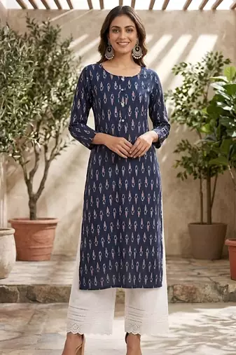 Blue  pure cotton printed kurti for women