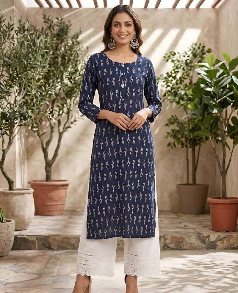 Blue  pure cotton printed kurti for women