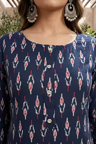 Blue  pure cotton printed kurti for women