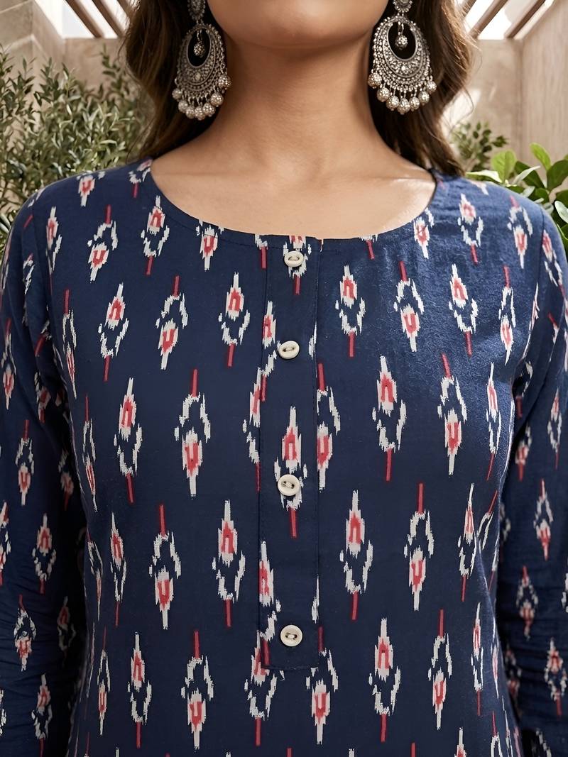 Blue  pure cotton printed kurti for women