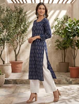 Blue  pure cotton printed kurti for women 4