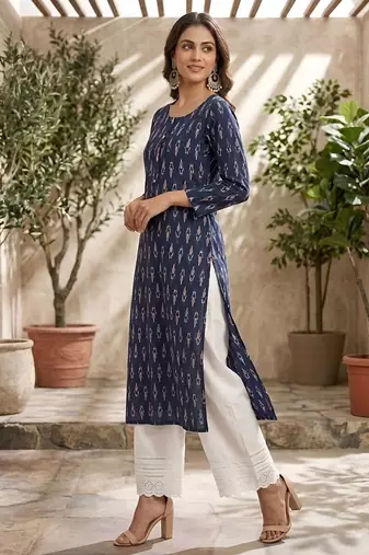 Blue  pure cotton printed kurti for women