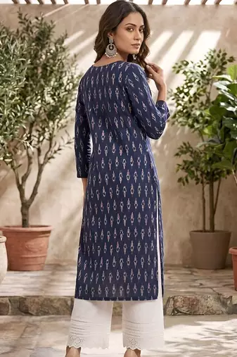 Blue  pure cotton printed kurti for women