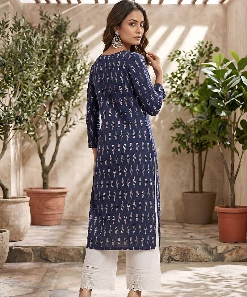 Blue  pure cotton printed kurti for women