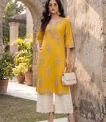 Yellow  pure cotton printed kurti for women