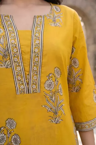 Yellow  pure cotton printed kurti for women