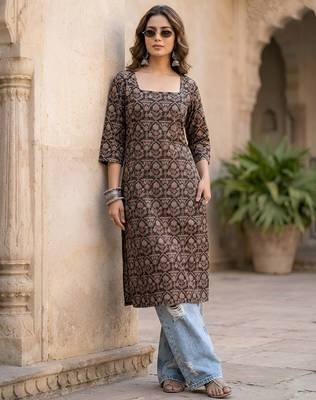 Black  pure cotton printed kurti for women 1