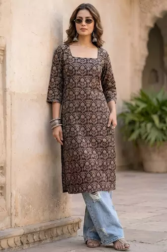 Black  pure cotton printed kurti for women
