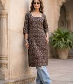 Black  pure cotton printed kurti for women