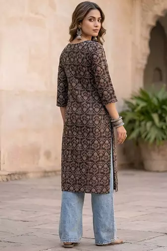 Black  pure cotton printed kurti for women