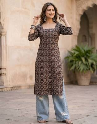 Black  pure cotton printed kurti for women 5