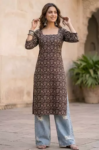 Black  pure cotton printed kurti for women