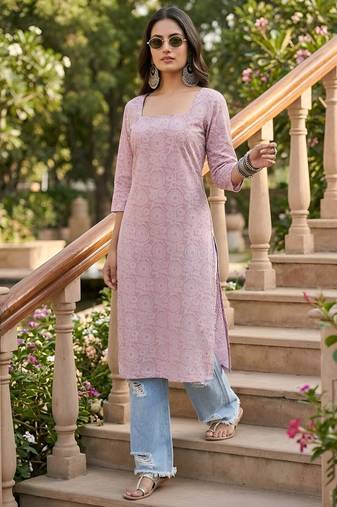 Purple  pure cotton printed kurti for women