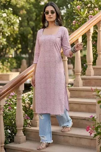 Purple  pure cotton printed kurti for women