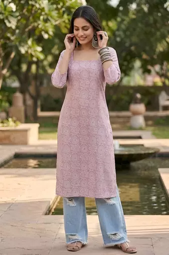 Purple  pure cotton printed kurti for women