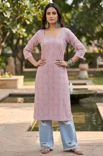 Purple  pure cotton printed kurti for women