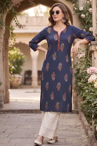 Blue  pure cotton printed kurti for women