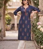 Blue  pure cotton printed kurti for women