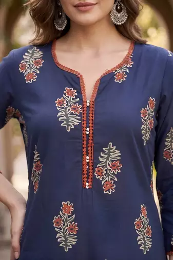 Blue  pure cotton printed kurti for women