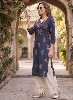 Blue  pure cotton printed kurti for women 3