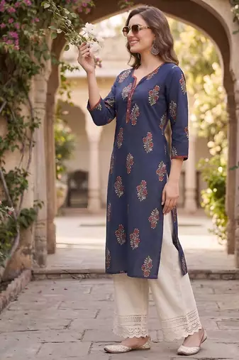 Blue  pure cotton printed kurti for women