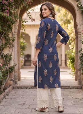 Blue  pure cotton printed kurti for women 4