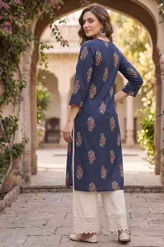 Blue  pure cotton printed kurti for women