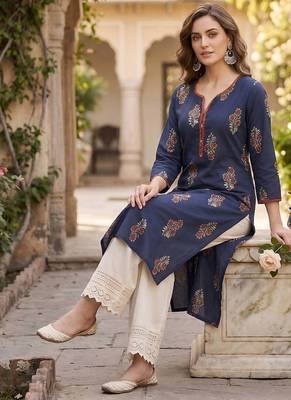 Blue  pure cotton printed kurti for women 5