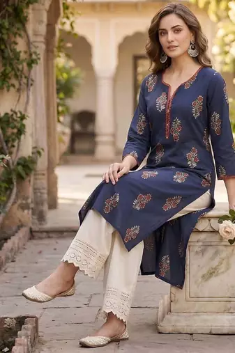 Blue  pure cotton printed kurti for women