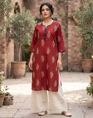 Red  pure cotton printed kurti for women 1