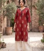 Red  pure cotton printed kurti for women