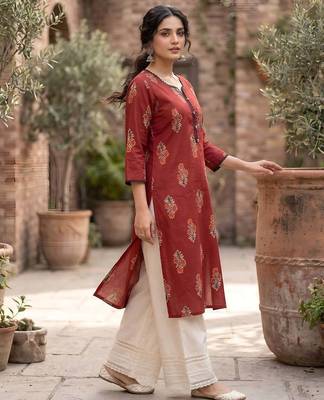 Red  pure cotton printed kurti for women 3