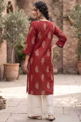 Red  pure cotton printed kurti for women
