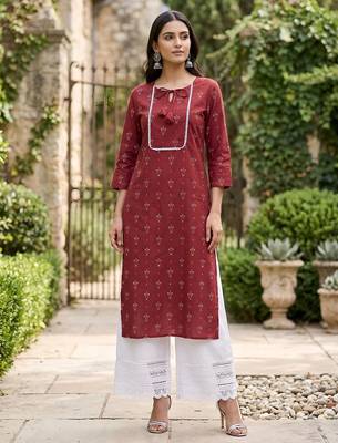Red  pure cotton printed kurti for women 1