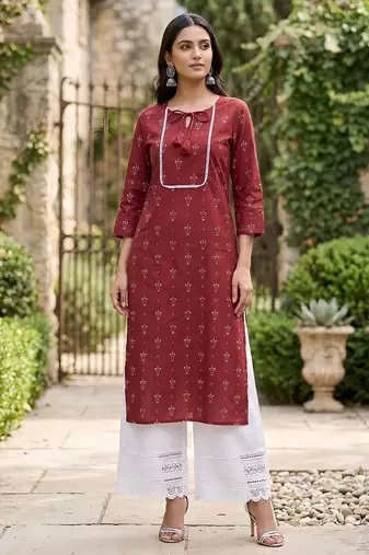 Red  pure cotton printed kurti for women