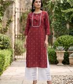 Red  pure cotton printed kurti for women