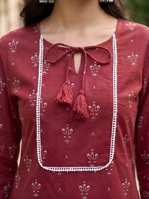 Red  pure cotton printed kurti for women 2