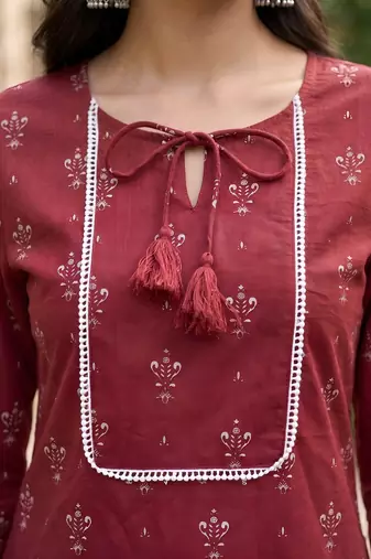 Red  pure cotton printed kurti for women
