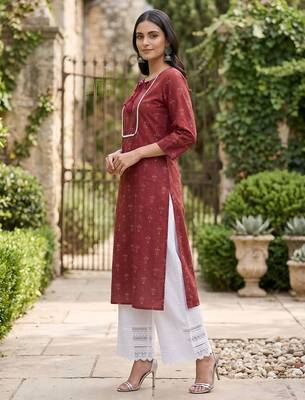 Red  pure cotton printed kurti for women 3