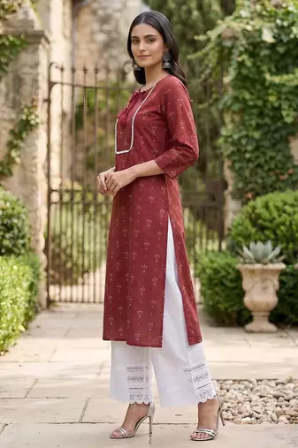 Red  pure cotton printed kurti for women