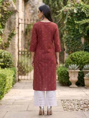 Red  pure cotton printed kurti for women 4
